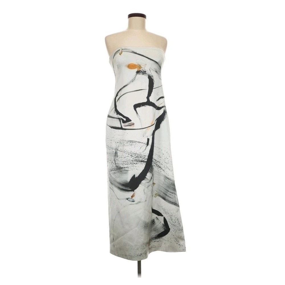 Koltson Silk Strapless Maxi Dress Long Gown Women's 8 Abstract Print